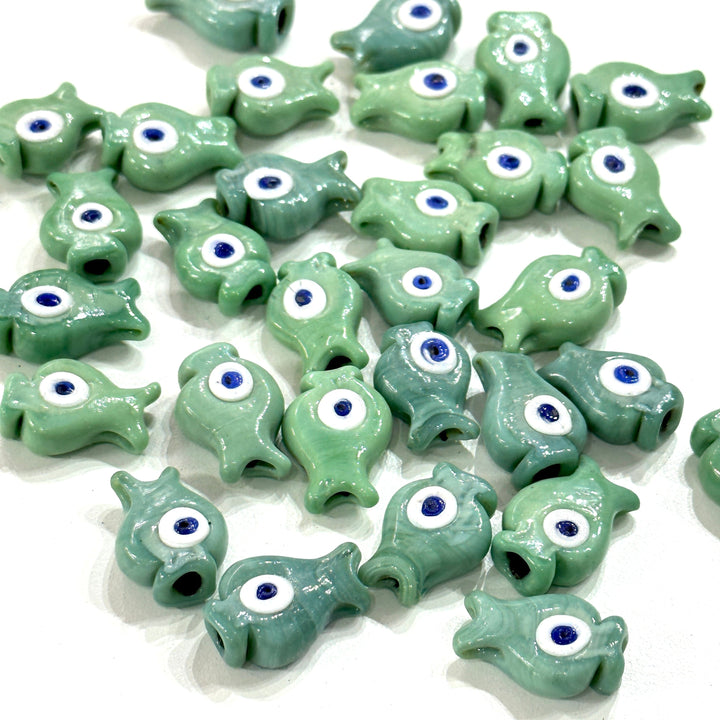 Turkish Artisan Hand Made Glass Sea Foam Fish Charms, Assorted 3 pcs in a pack