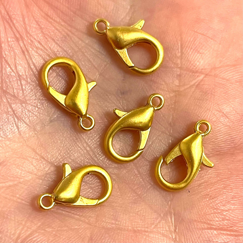 24Kt Matte Gold Plated Lobster Clasps, (16mm x 10mm) 504 Brass Lobster Claw Clasp,