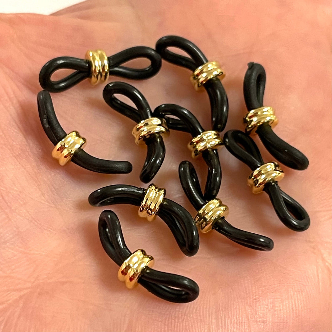 Eye Glass Holder Ends Black Rubber&amp;Gold Plated Ball, Rubber Glasses Chain Holders - Replacement Loops for Glasses Chains,