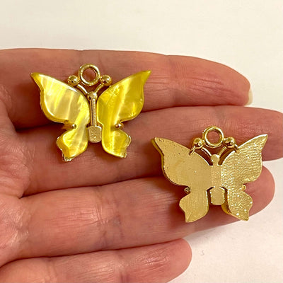 24Kt Gold Plated Brass Hand Made Resin Butterfly Charms, 29x23mm£2