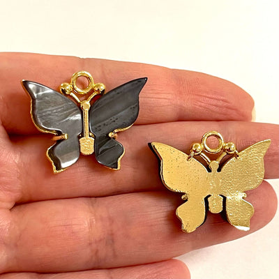 24Kt Gold Plated Brass Hand Made Resin Butterfly Charms, 29x23mm£2