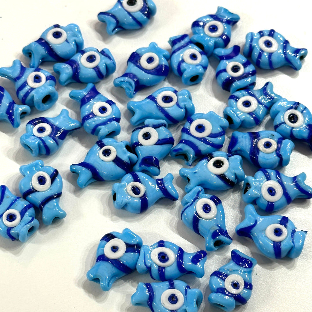 Turkish Artisan Hand Made Glass Blue&amp;Navy Fish Charms, Assorted 3 pcs in a pack