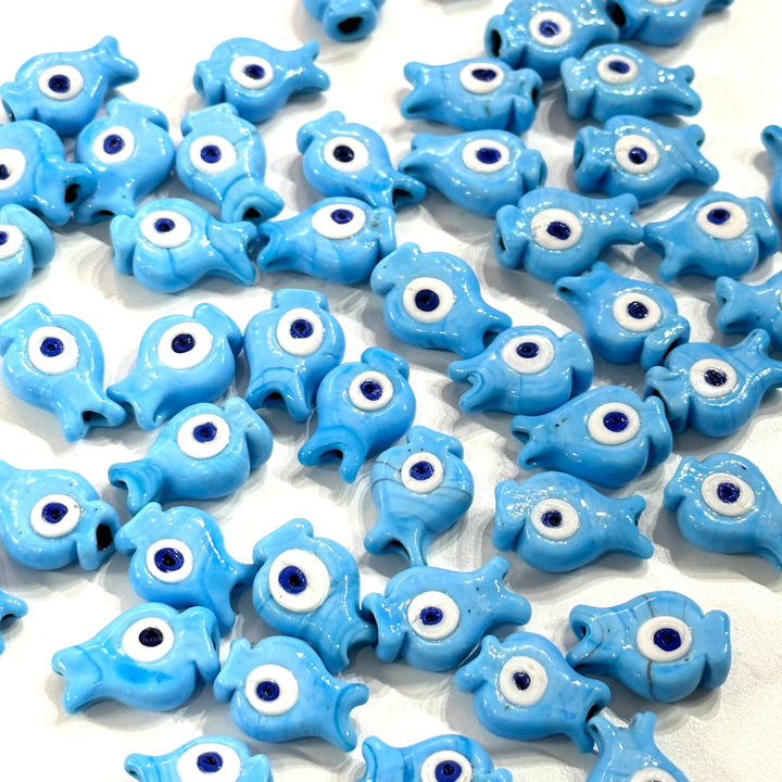 Turkish Artisan Hand Made Glass Blue Fish Charms, Assorted 3 pcs in a pack