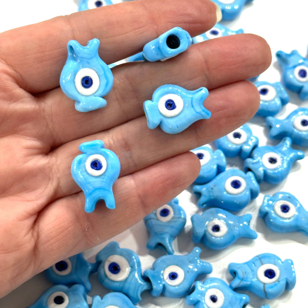 Turkish Artisan Hand Made Glass Blue Fish Charms, Assorted 3 pcs in a pack