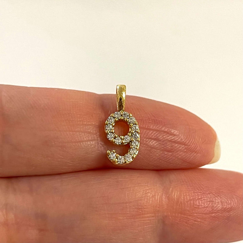 24Kt Gold Plated Brass Number Charms, Micro Pave Number Charms