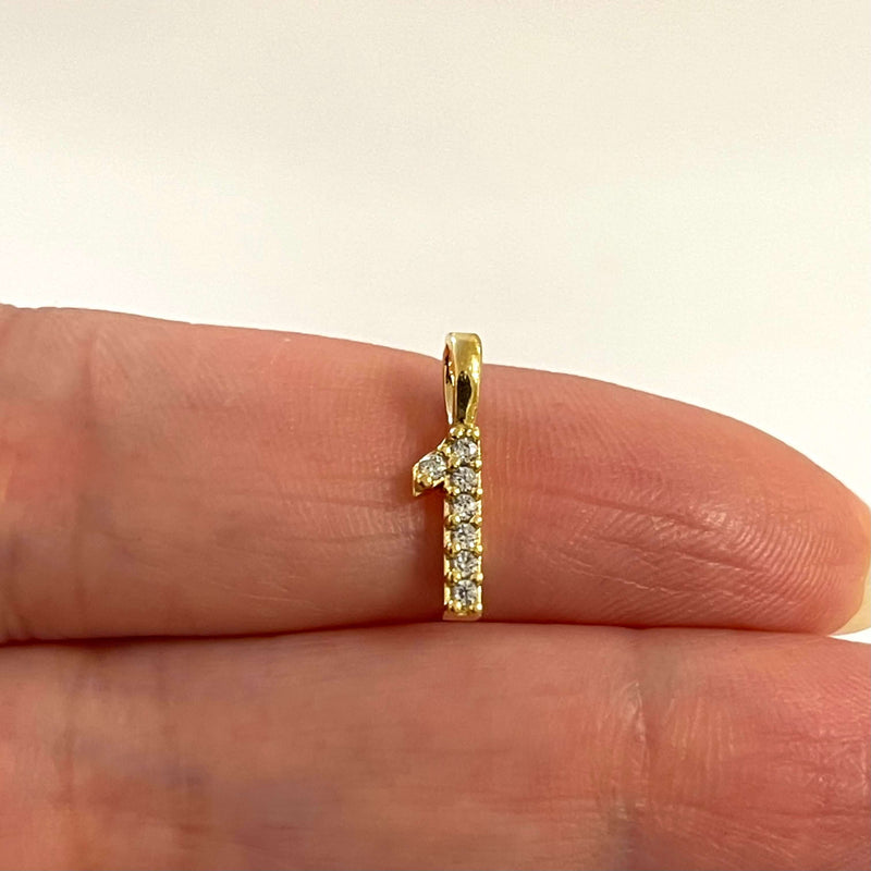 24Kt Gold Plated Brass Number Charms, Micro Pave Number Charms