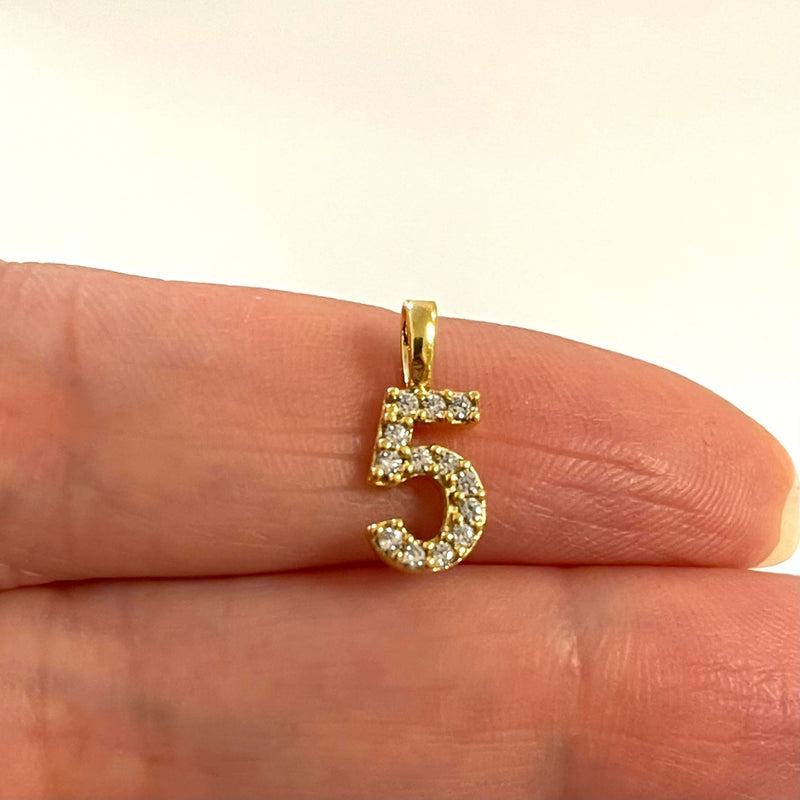 24Kt Gold Plated Brass Number Charms, Micro Pave Number Charms