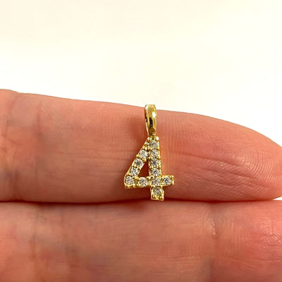 24Kt Gold Plated Brass Number Charms, Micro Pave Number Charms