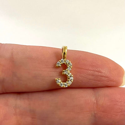 24Kt Gold Plated Brass Number Charms, Micro Pave Number Charms
