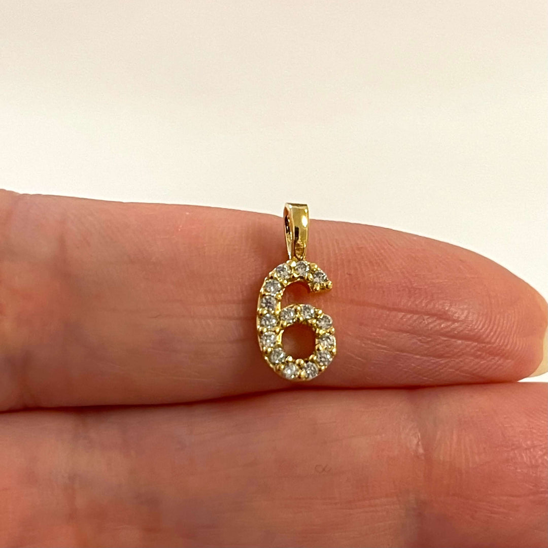 24Kt Gold Plated Brass Number Charms, Micro Pave Number Charms
