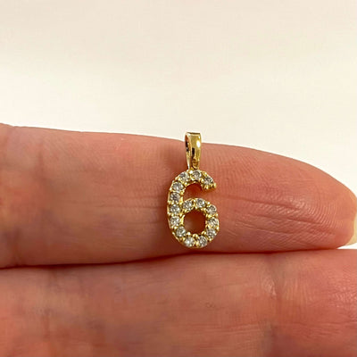 24Kt Gold Plated Brass Number Charms, Micro Pave Number Charms
