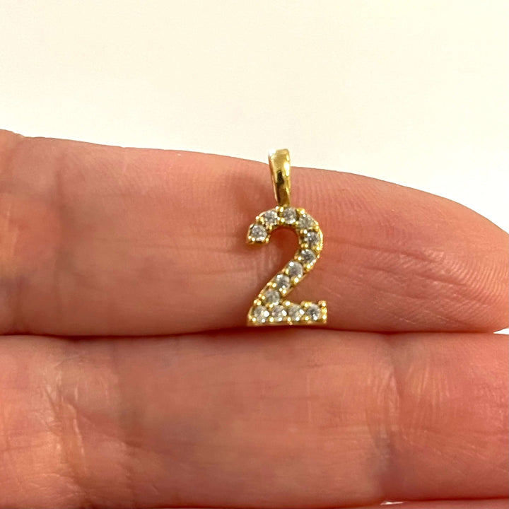 24Kt Gold Plated Brass Number Charms, Micro Pave Number Charms