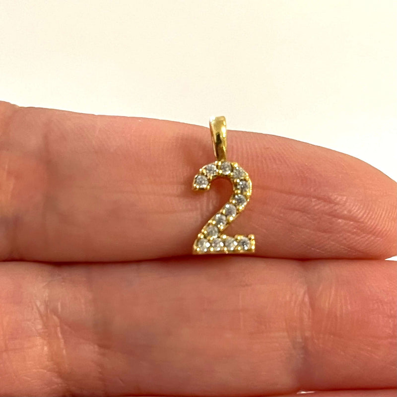 24Kt Gold Plated Brass Number Charms, Micro Pave Number Charms