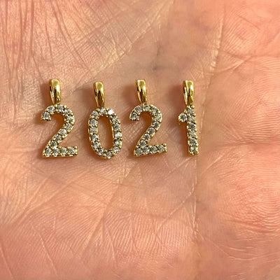 24Kt Gold Plated Brass Number Charms, Micro Pave Number Charms