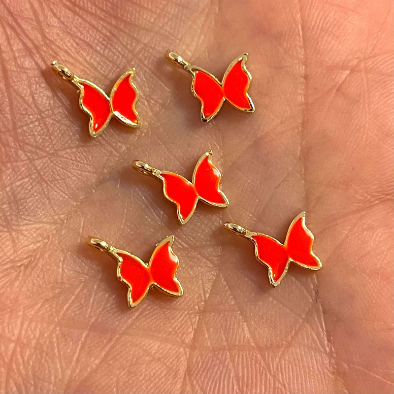 24 Karat vergoldete winzige Schmetterlings-Anhänger mit Emaille, 5 Stück in einer Packung
