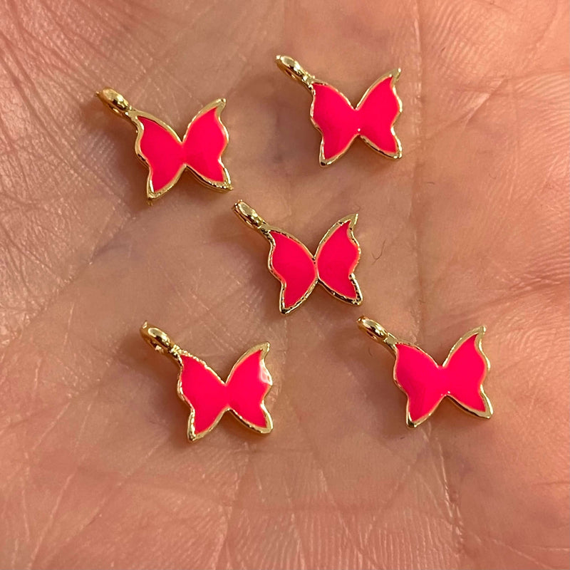 24Kt Gold Plated Tiny Butterfly Enamelled Charms, 5 pcs in a Pack
