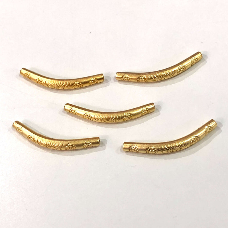 24Kt Matte Gold Plated Large Brass Tube Pendants 35mm, 5 pcs in a Pack