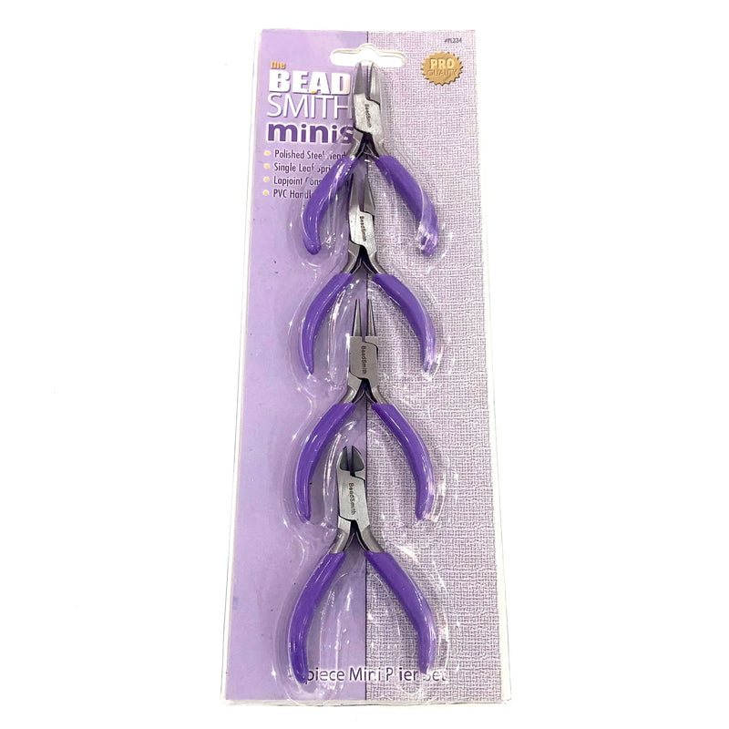 4 Piece Mini Plier Set With Purple Handles, Beadsmith Plier Set