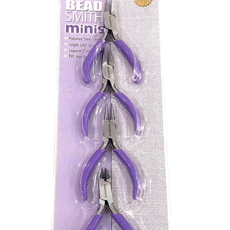 4 Piece Mini Plier Set With Purple Handles, Beadsmith Plier Set