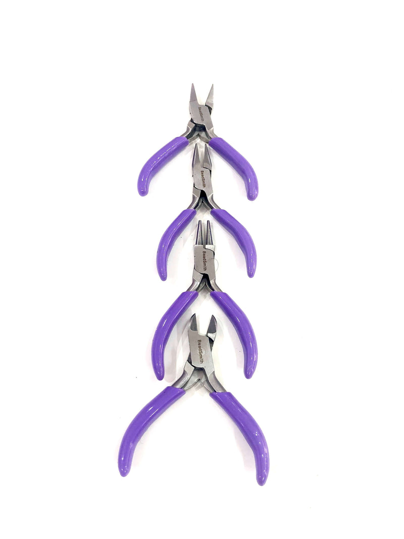 4 Piece Mini Plier Set With Purple Handles, Beadsmith Plier Set