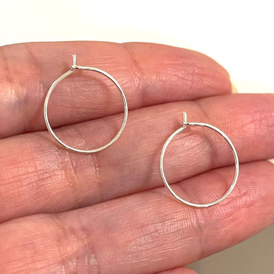 NEW! Silver Plated Earring Hoops,15mm, Silver Earring, Earring Blanks,Round Earring Hook, Thin Earring Hoop, 6 pcs in a pack
