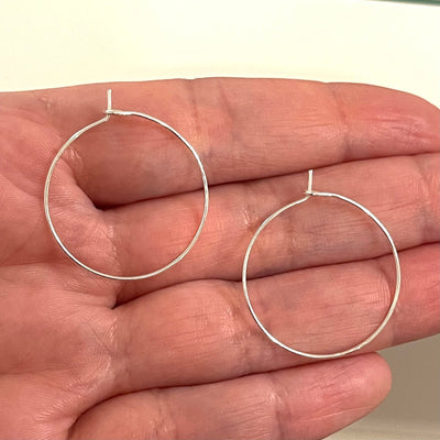 NEW! Silver Plated Earring Hoops,25mm, Silver Earring, Earring Blanks,Round Earring Hook, Thin Earring Hoop, 6 pcs in a pack