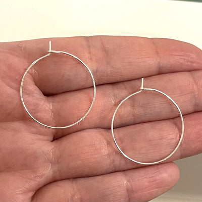 NEW! Silver Plated Earring Hoops,30mm, Silver Earring, Earring Blanks,Round Earring Hook, Thin Earring Hoop, 6 pcs in a pack
