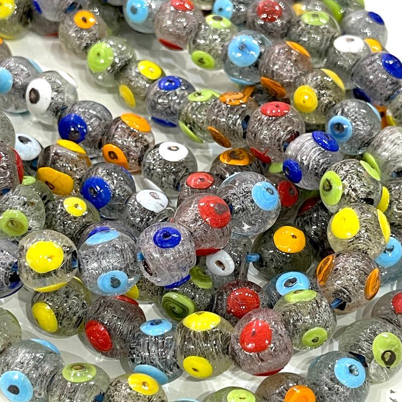 Traditional Turkish Artisan Handmade Round Evil Eye Glass Beads, Large Hole Glass Beads, 10 Beads in a pack