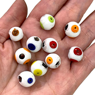 Traditionelle türkische Handwerker handgefertigte runde Evil Eye Glasperlen, Glasperlen mit großen Löchern, 10 Perlen in einer Packung