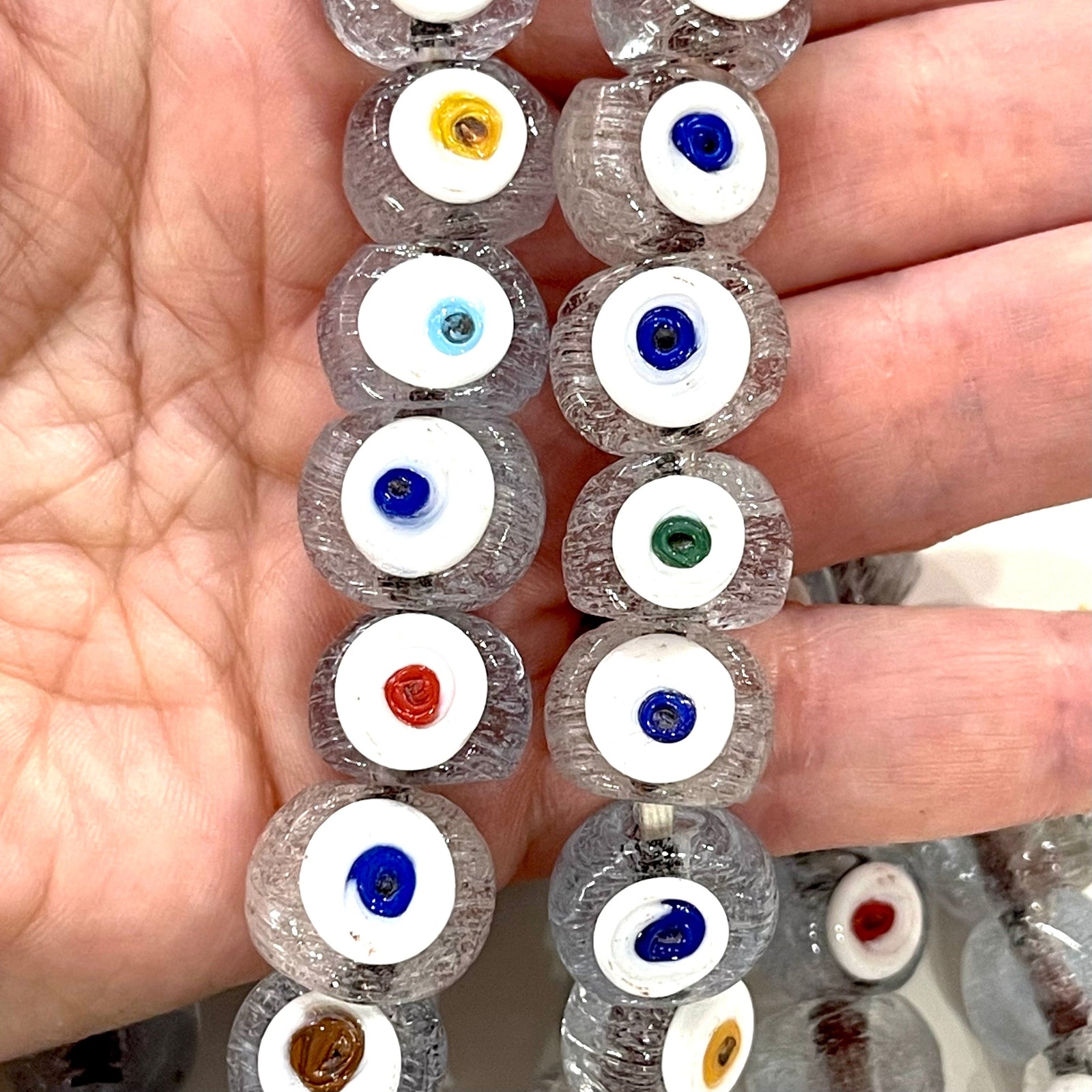 Traditional Turkish Artisan Handmade Glass Evil Eye Beads, Large Hole Evil Eye Glass Beads, 5 Beads per pack
