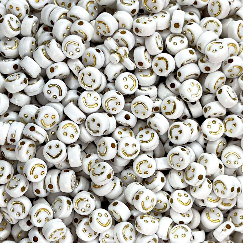 6mm Acrylic Smiley Face Beads, Smiley Face Spacer Beads 100 Beads in a pack