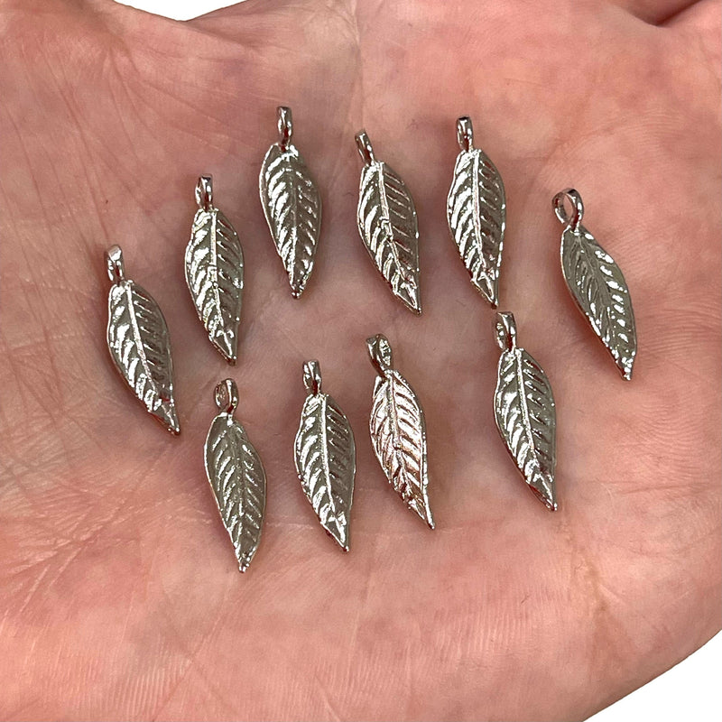 Rhodium Plated Leaf Charms, Rhodium Leaf Pendants, 10 pieces in a pack,