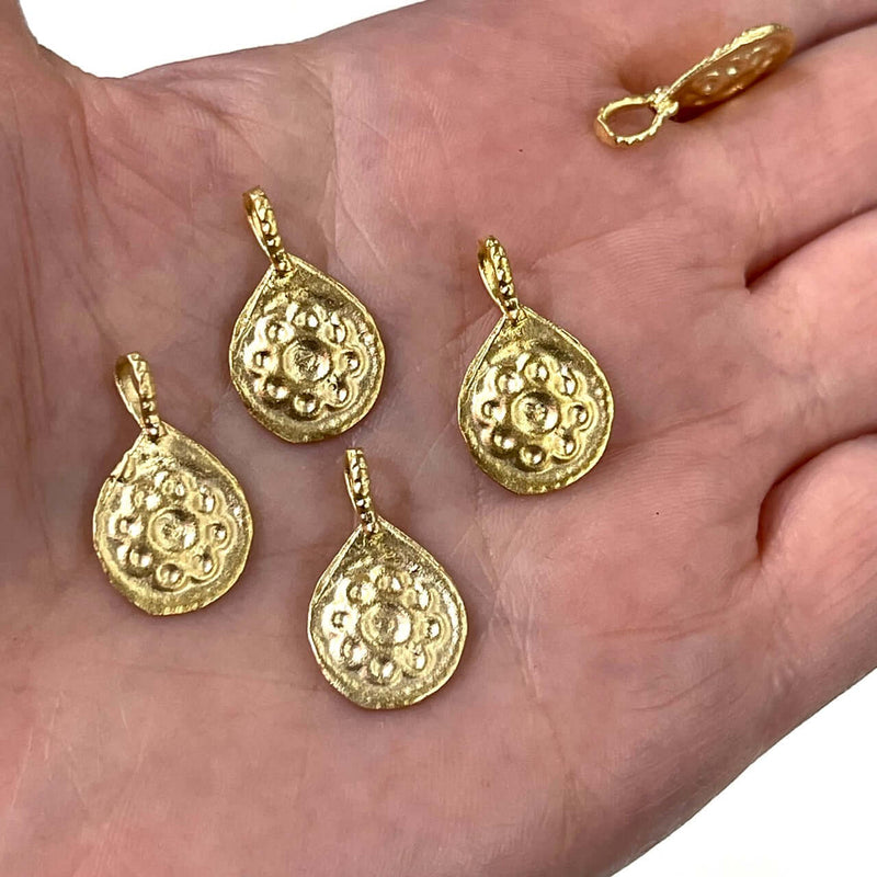 24Kt Matte Gold Plated Authentic Charms, Gold Coin Charms, Gold Authentic Pendants, Gold Coin Pendants