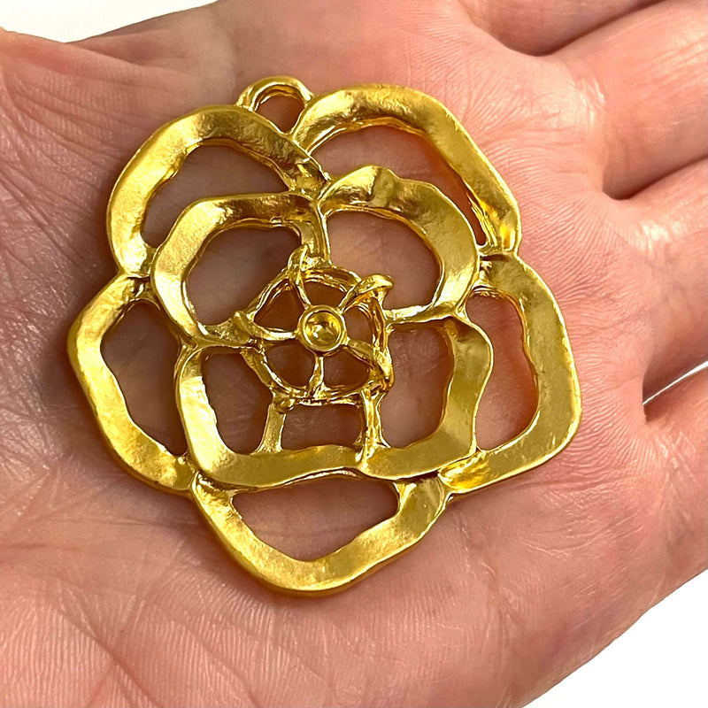24Kt Matte Gold Plated Large Flower Pendant