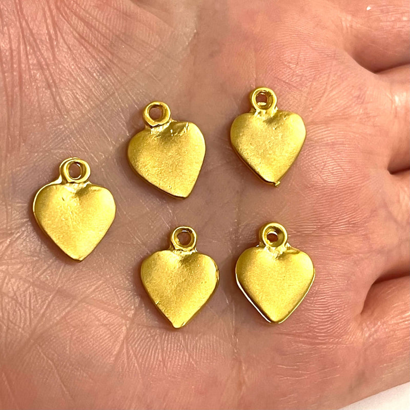 Breloques en forme de cœur de 15 mm plaqué or mat 24 carats, 5 pièces dans un paquet