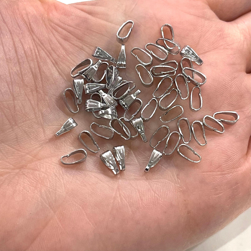 7mm Rhodium Plated Pendant Bail , Rhodium Pinch Bail , Pendant Connectors, Necklace Findings, 10 pcs in a pack