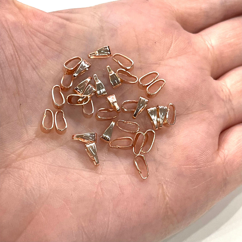 7mm Rose Gold Plated Pendant Bail , Rose Gold Pinch Bail , Pendant Connectors, Necklace Findings, 10 pcs in a pack