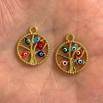 24Kt Gold Plated Tree of Life Charms With Evil Eye, 2 pcs in a pack