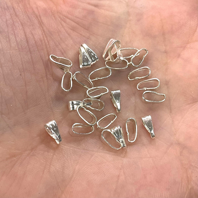 7mm Silver Plated Pendant Bail , Silver Pinch Bail , Pendant Connectors, Necklace Findings, 10 pcs in a pack
