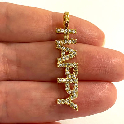 24Kt Gold Plated Brass Micro Pave Zirconia Happy Pendant