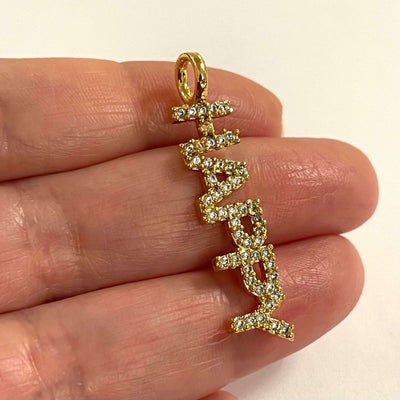 24Kt Gold Plated Brass Micro Pave Zirconia Happy Pendant