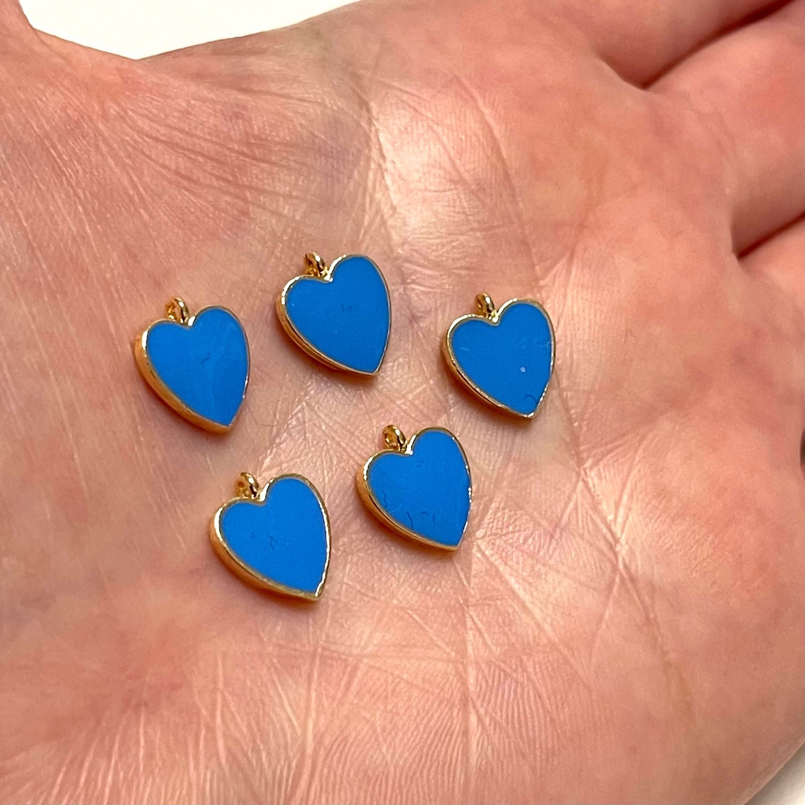 24Kt Gold Plated Blue Enamelled Heart Charms, 5 pcs in a Pac
