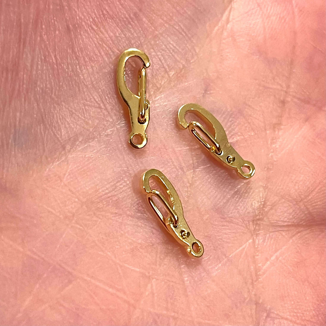 24K Shiny Gold Plated Lobster Clasps, Gold Plated Carabiner Clasp (13.5mm x 4.5mm) 3 pcs in a pack