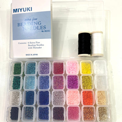 Kit de démarrage de perles de rocaille Miyuki, 28 couleurs 280 Gr 11/0 perles de rocaille rondes, aiguille, fil, récipient