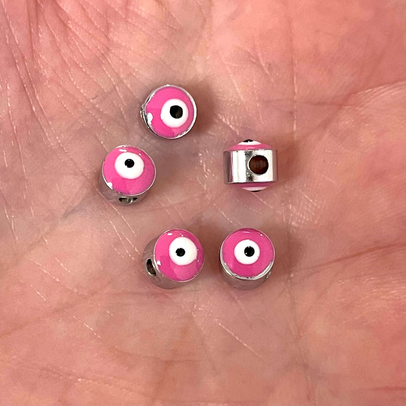 6mm Silver Plated Evil Eye Beads, 6mm Silver Plated Evil Eye Spacers, 5 Pcs in a Pack