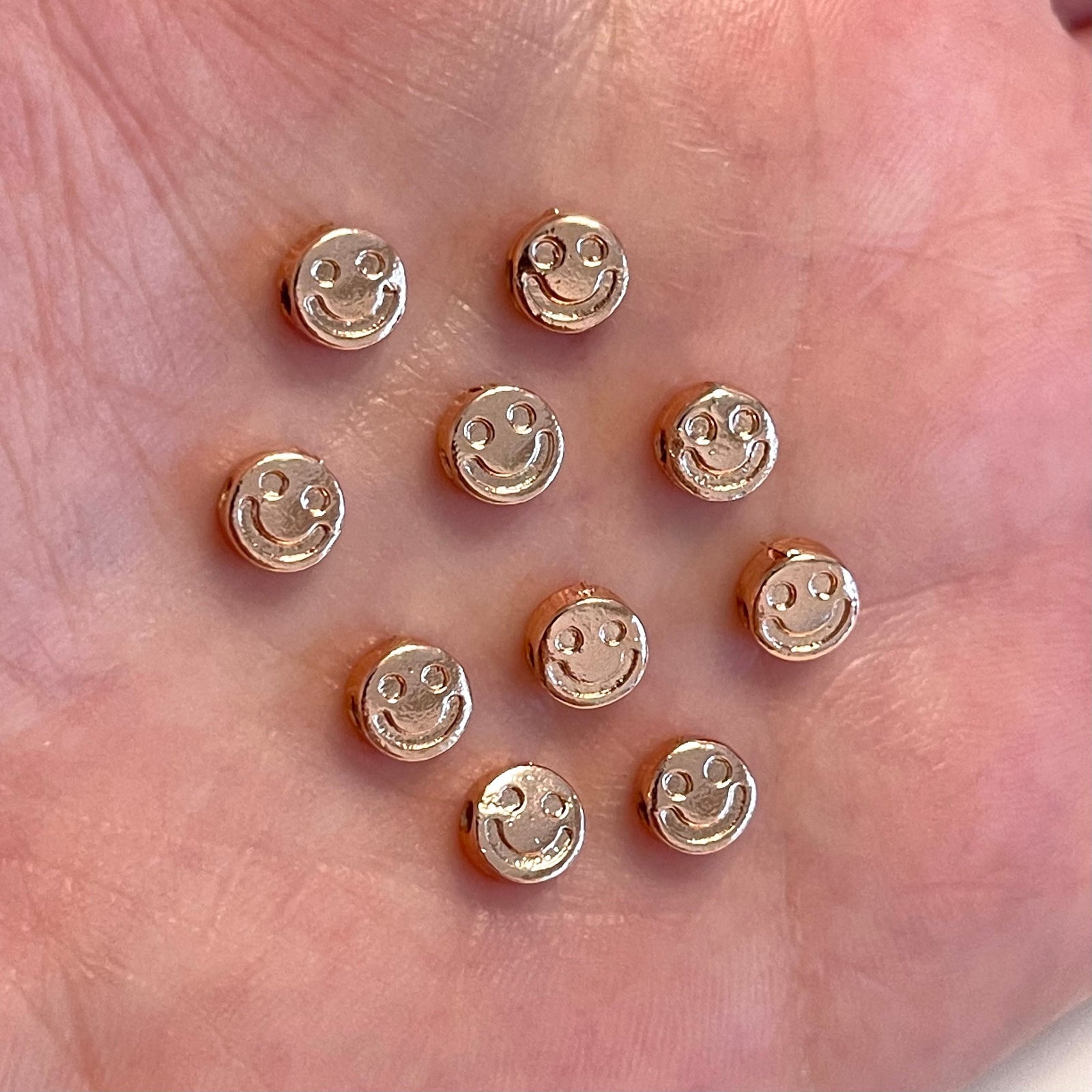 Rose Gold Plated Brass Smiley Face Spacer Charms, Smiley Face Spacers, 10 pcs in a pack
