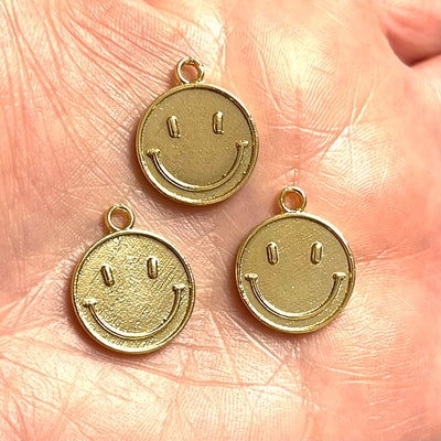 Smiley Face 24Kt Gold Plated Brass Charms, Smiley Face Brass Charms, 5 pcs in a pack