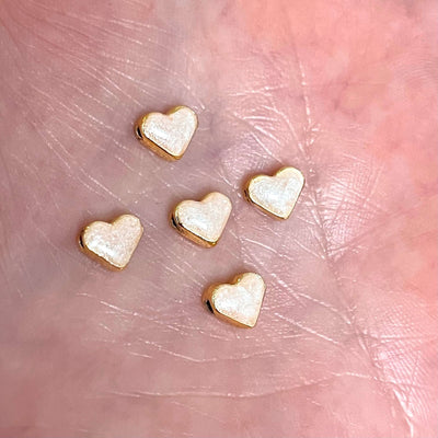 24Kt Shiny Gold Plated Ivory Enamelled Heart Spacer Charms, 5 pcs in a pack