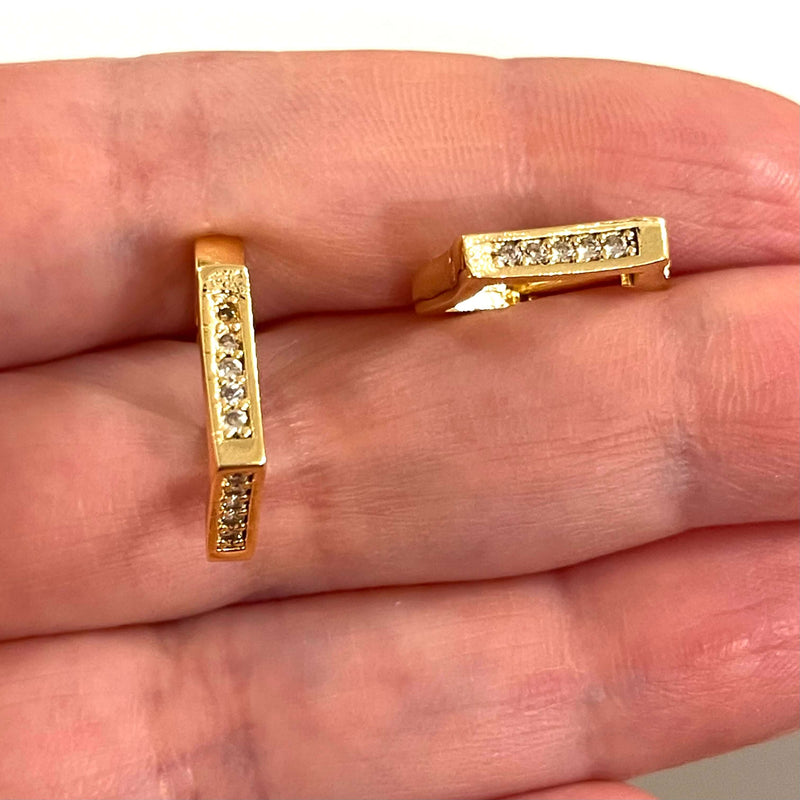 24Kt Gold Plated Brass Leverback Micro Pave Earrings, 16x16mm Gold Plated Leverback Earring Hoops