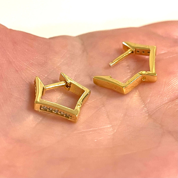 24Kt Gold Plated Brass Leverback Micro Pave Earrings, 16x16mm Gold Plated Leverback Earring Hoops